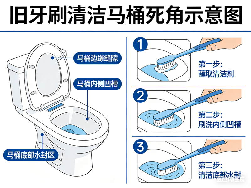 洁厕灵+细毛刷清马桶死角